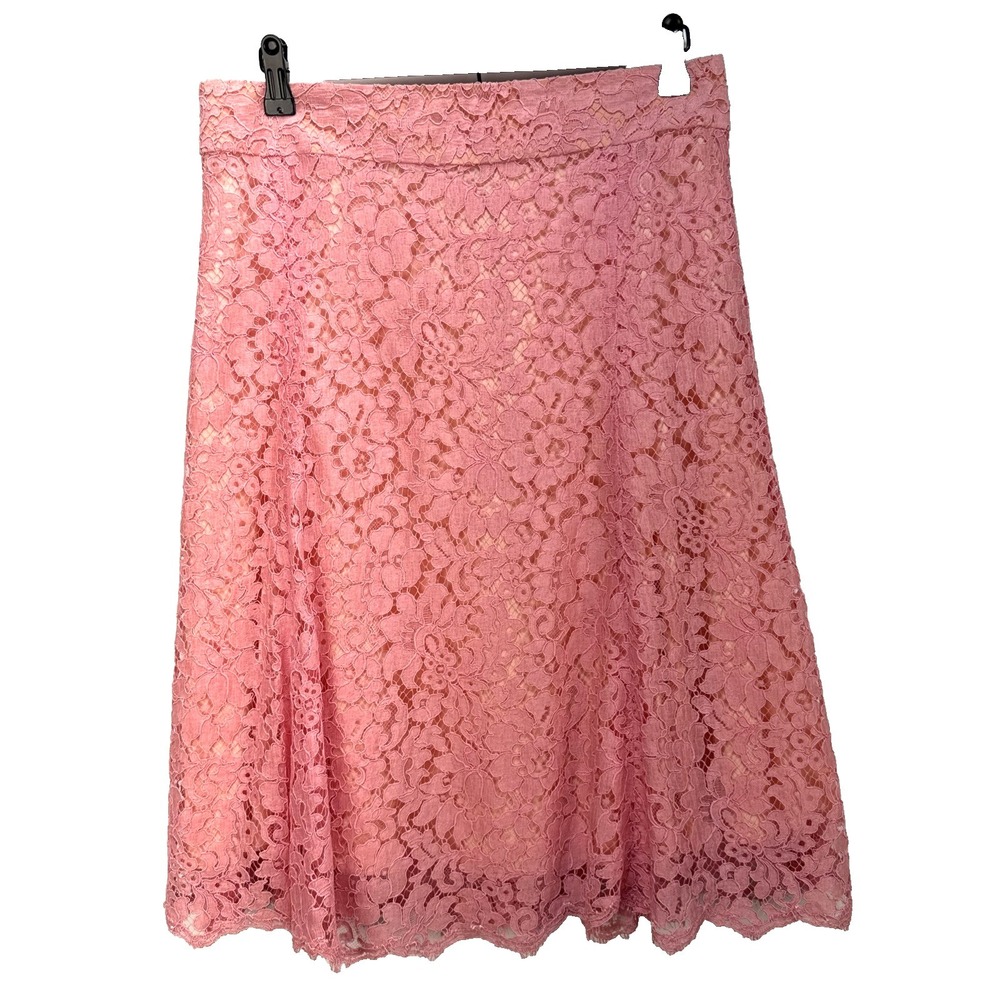 Monique Lhuillier Pink Floral Lace Flare Skirt Size 10 Silk Satin Lined